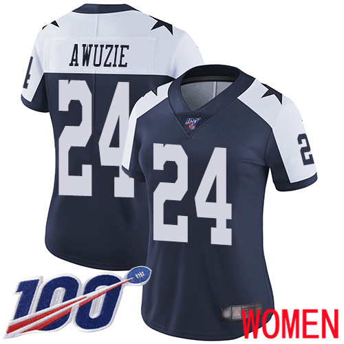 Women Dallas Cowboys Limited Navy Blue Chidobe Awuzie Alternate #24 100th Season Vapor Untouchable Throwback NFL Jersey->dallas cowboys->NFL Jersey